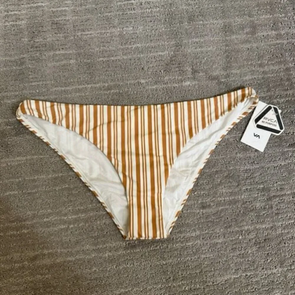 RVCA Tan Striped Medium Hipster Bikini Bottoms NWT - Picture 1 of 7